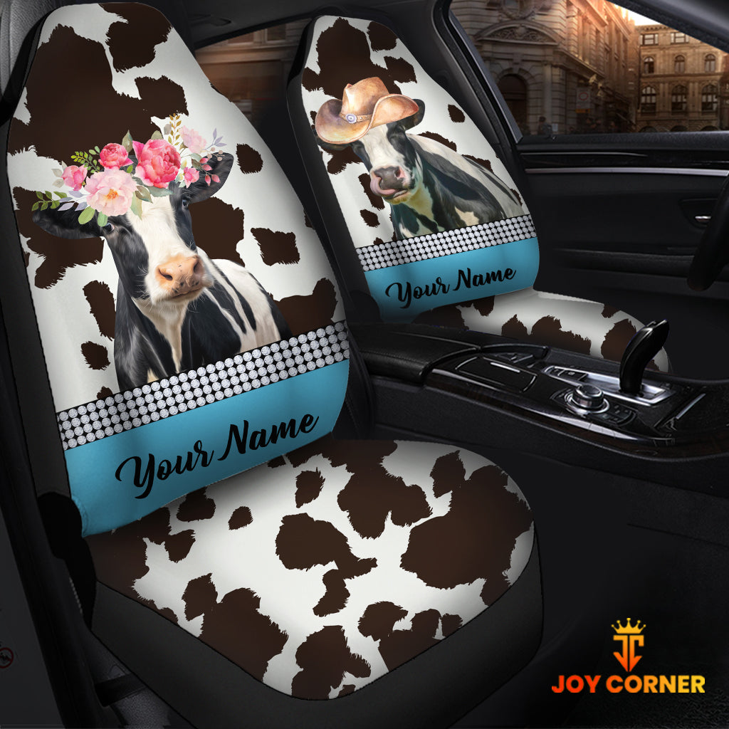 Holstein Pattern Customized Name Dairy Cow Car Seat Cover Set