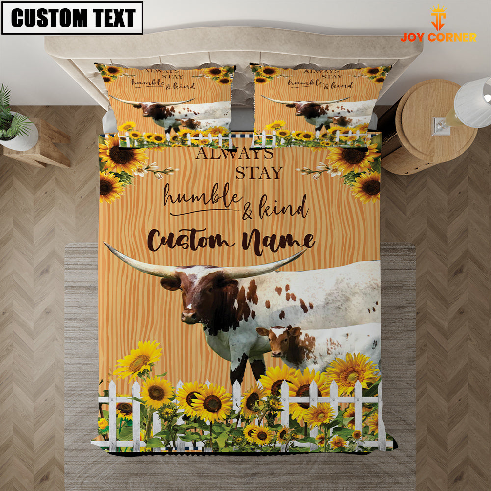 Texas Longhorn Stay Humble And Kind Custom Name Bedding Set
