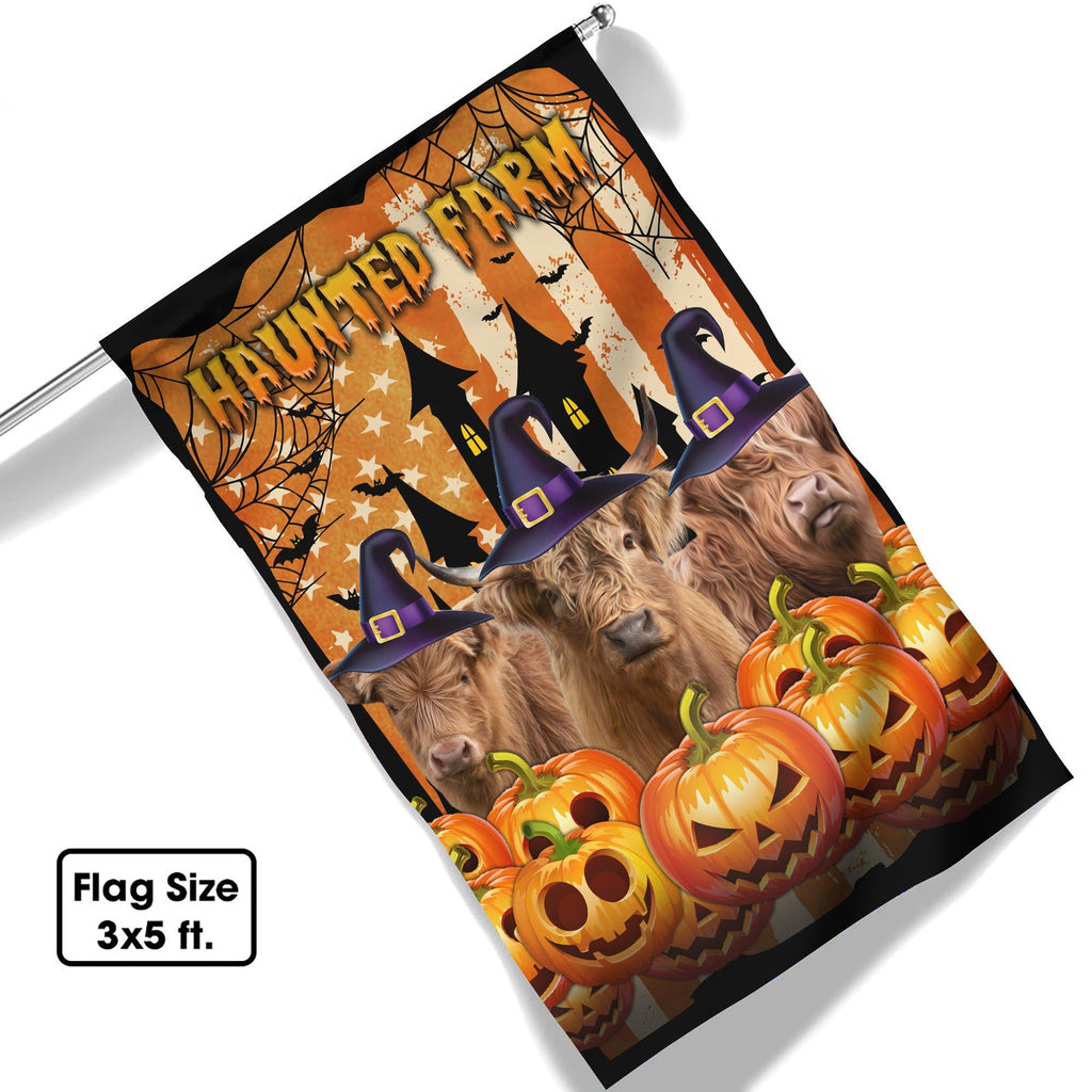 Highland Cattle Haunted Farm Halloween Flag