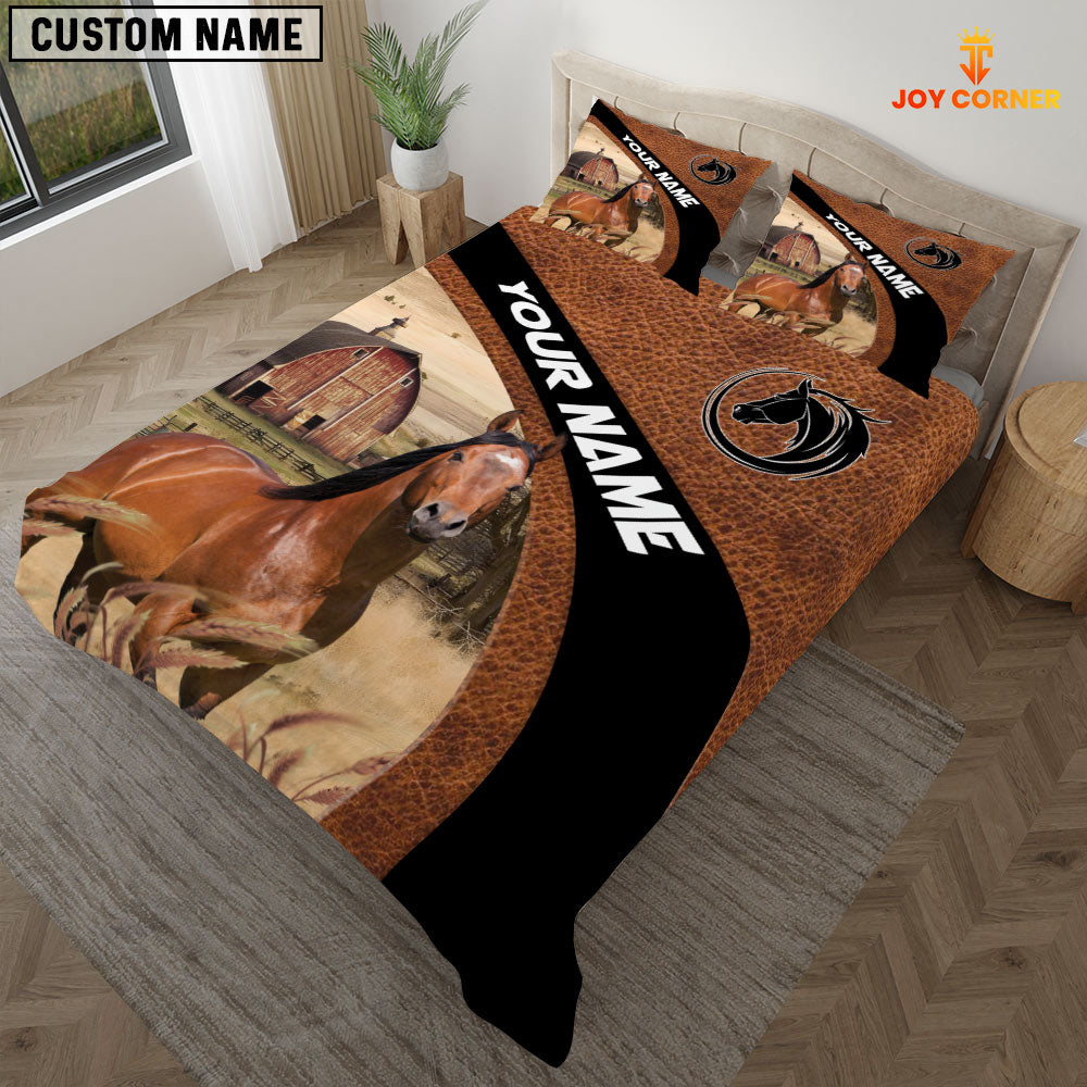 Horse On The Farm Customized Name Red Barn Bedding Set