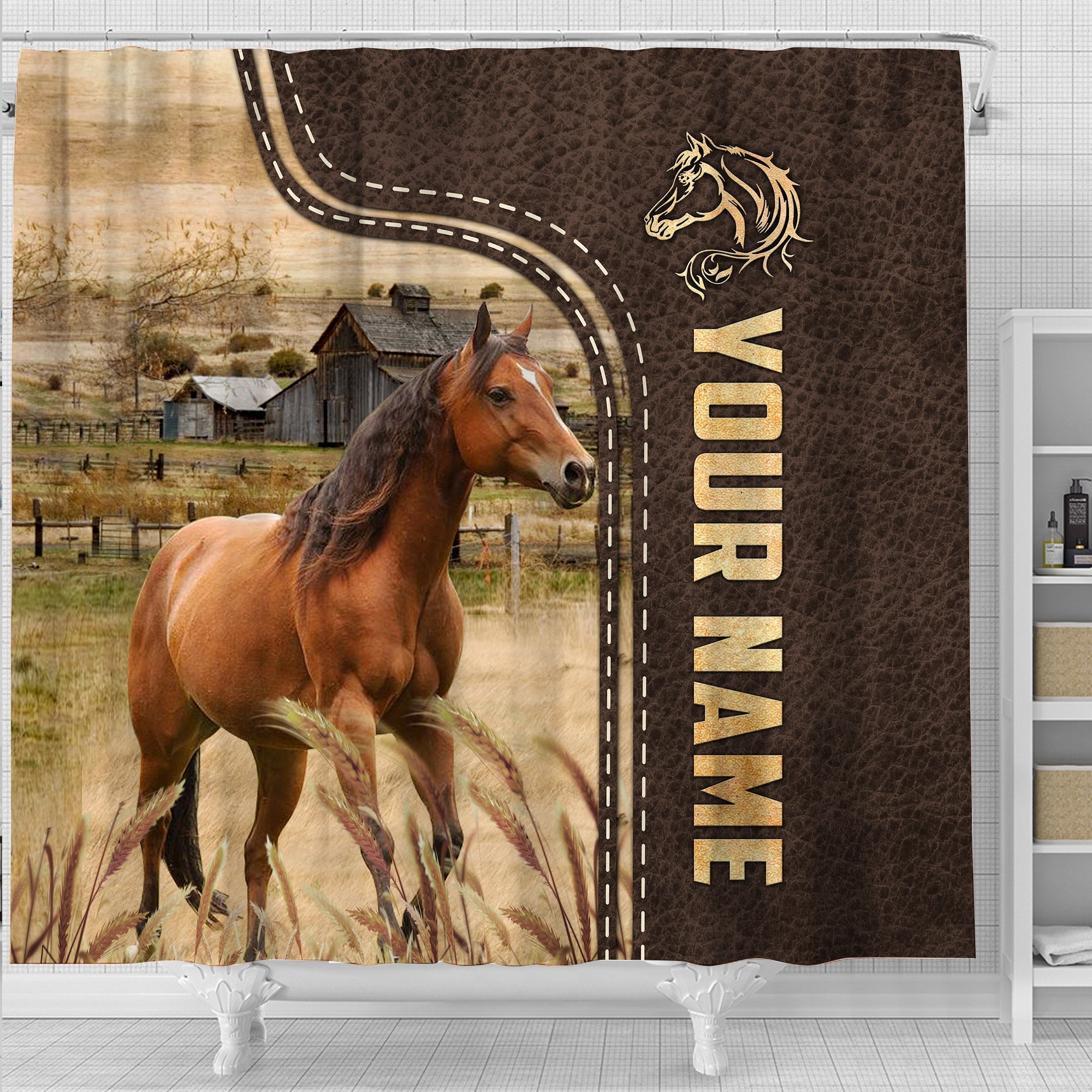 Horse Leather Pattern Custom Name Shower Curtain