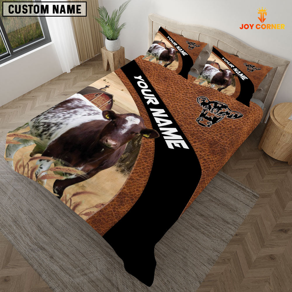 Shorthorn On The Farm Customized Name Red Barn Bedding Set