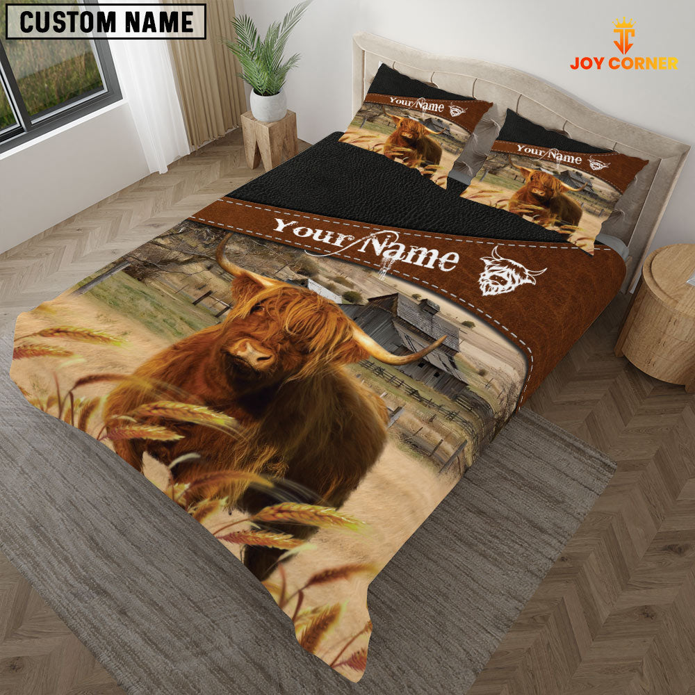 Highland Cattle On The Field Customized Name 3D Bedding Set