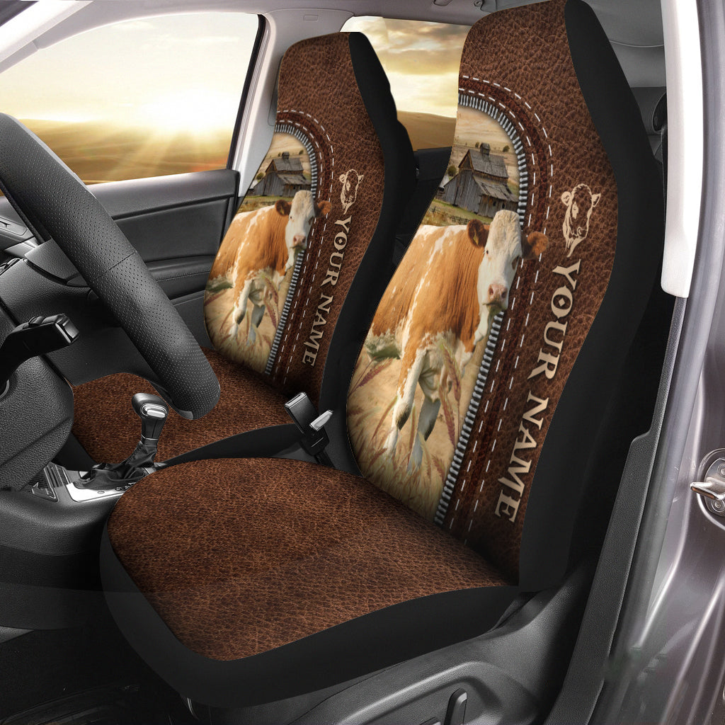 Simmental Personalized Name Leather Pattern Car Seat Covers Universal Fit (2Pcs)