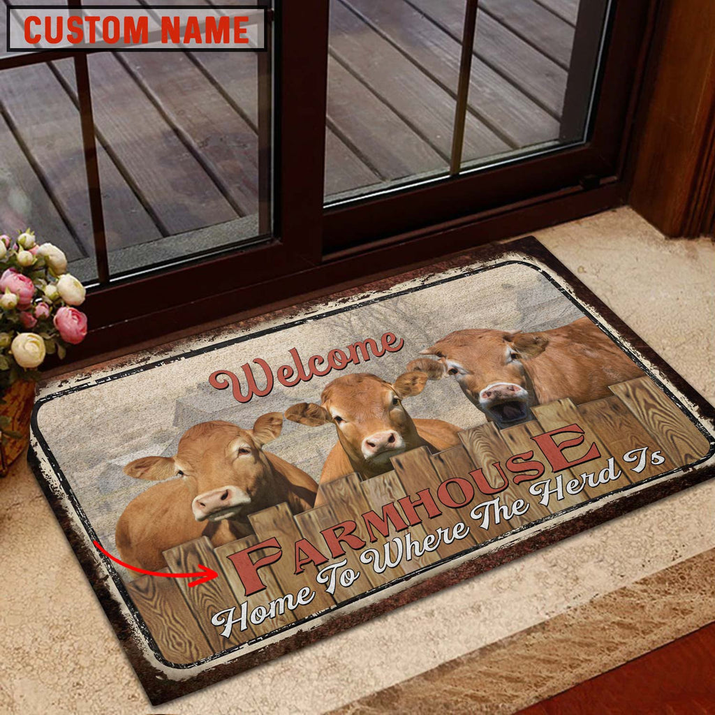 Fleckvieh Custom Name - Home To Where The Herd Is FarmHouse Doormat