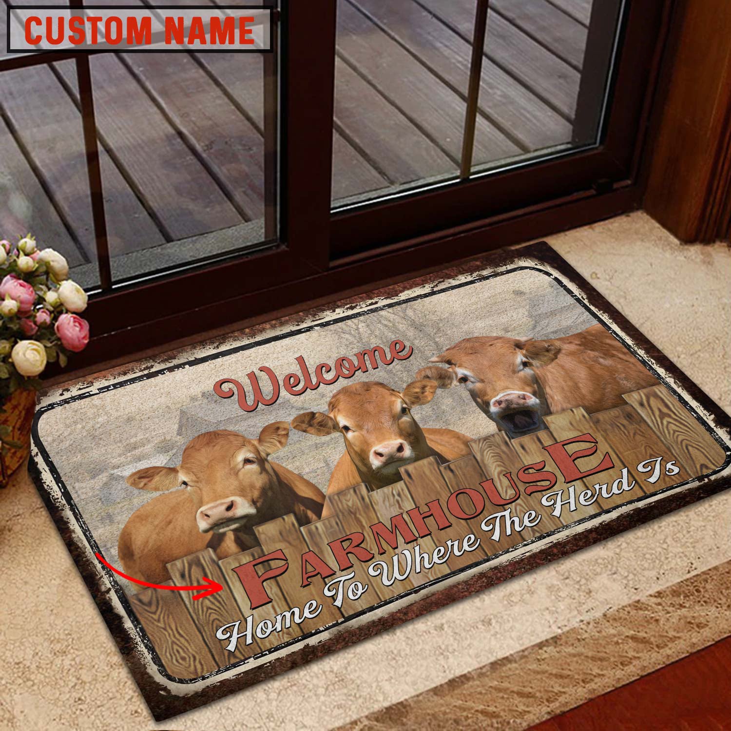 Fleckvieh Custom Name - Home To Where The Herd Is FarmHouse Doormat