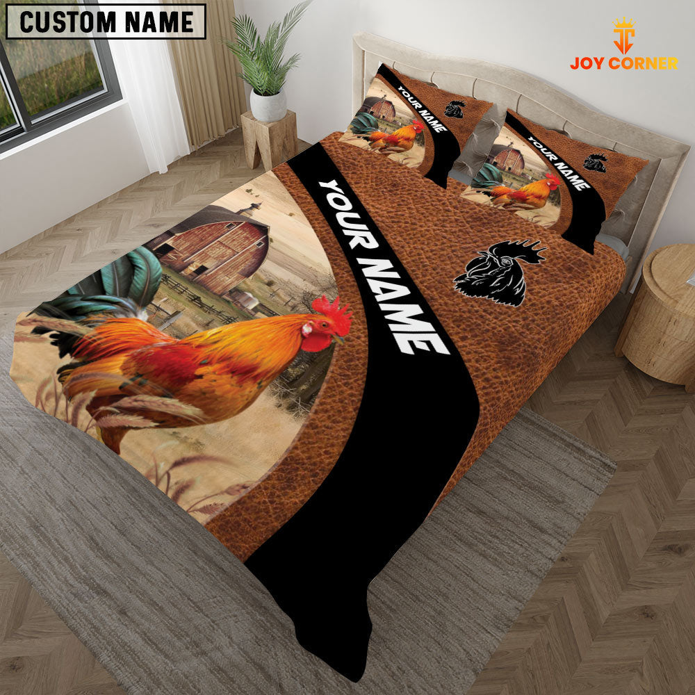 Rooster On The Farm Customized Name Red Barn Bedding Set