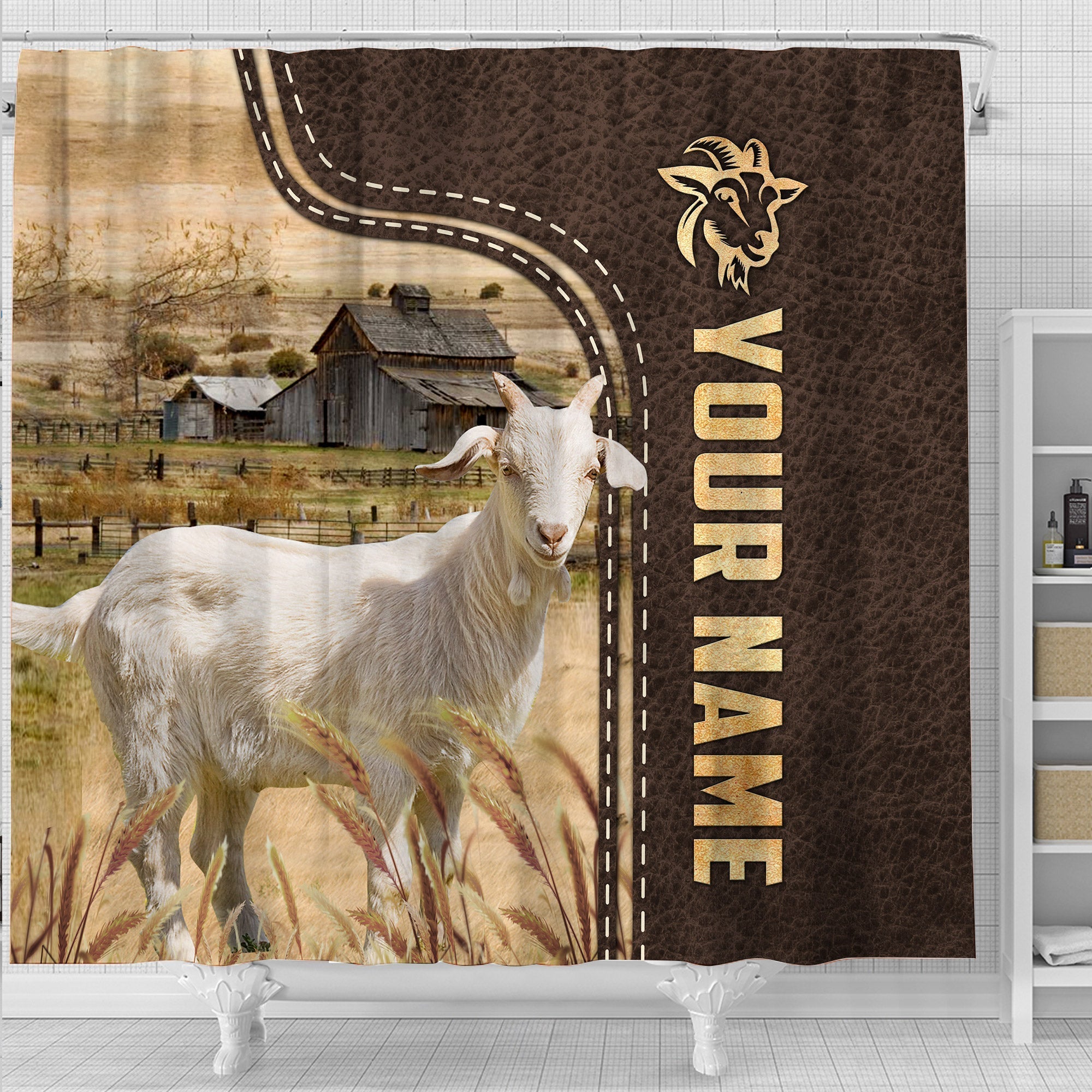 Goat Leather Pattern Custom Name Shower Curtain
