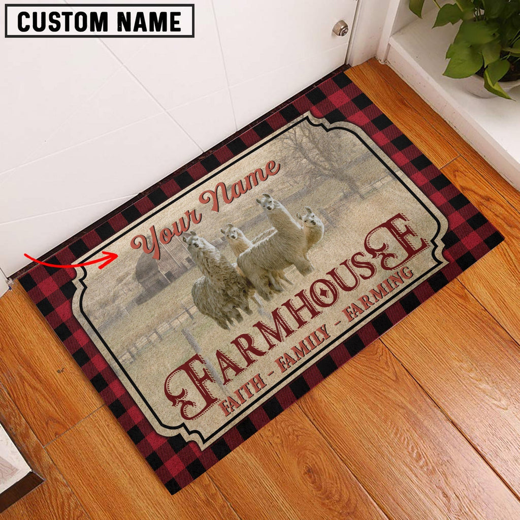 Llama Faith Family Farming Custom Name Doormat