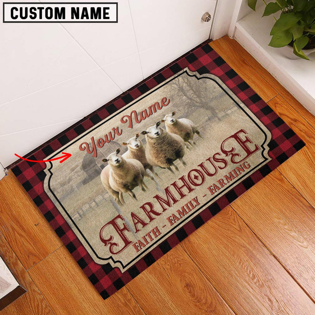 Sheep Faith Family Farming Custom Name Doormat