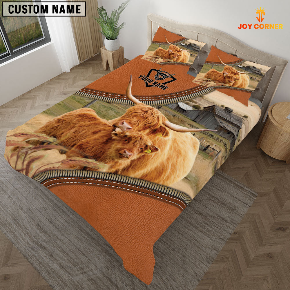 Highland Cattle On The Farm Customized Name 3D Bedding Set
