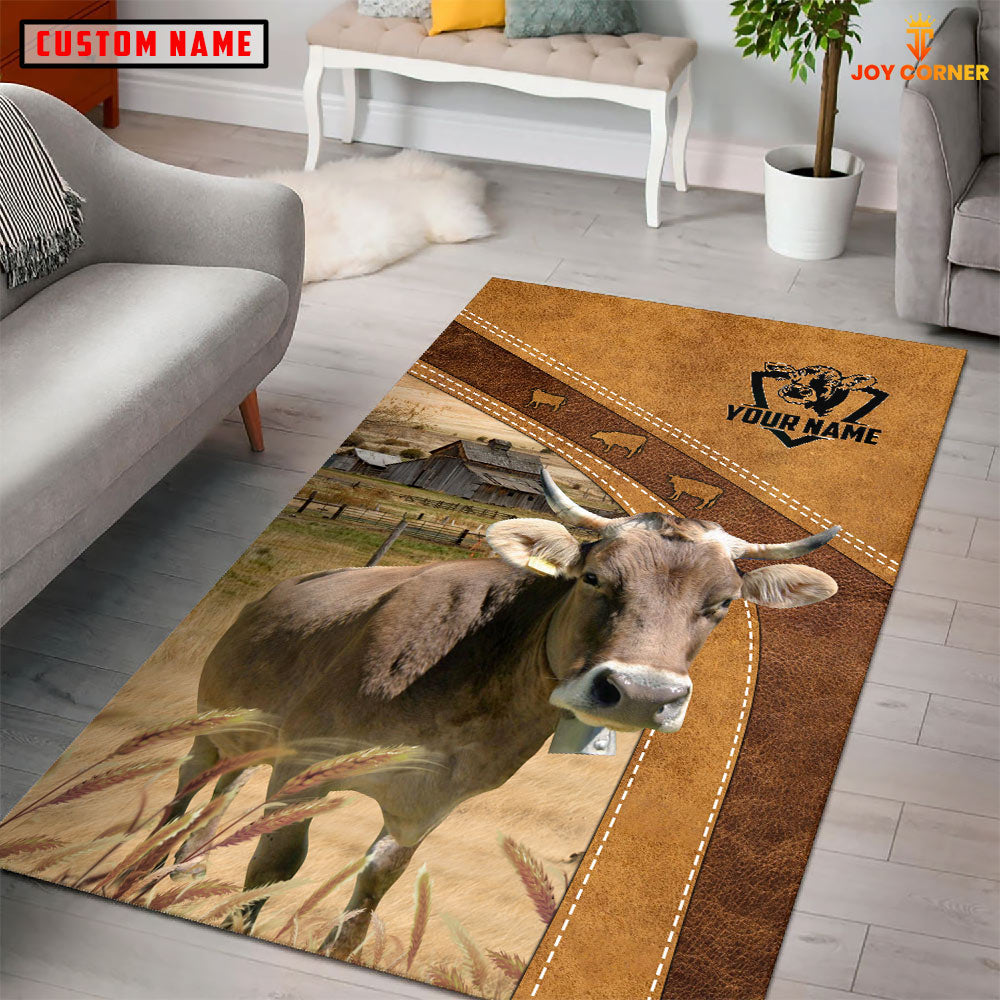 Brown Swiss Farming Brown Personalized Name 3D Rug