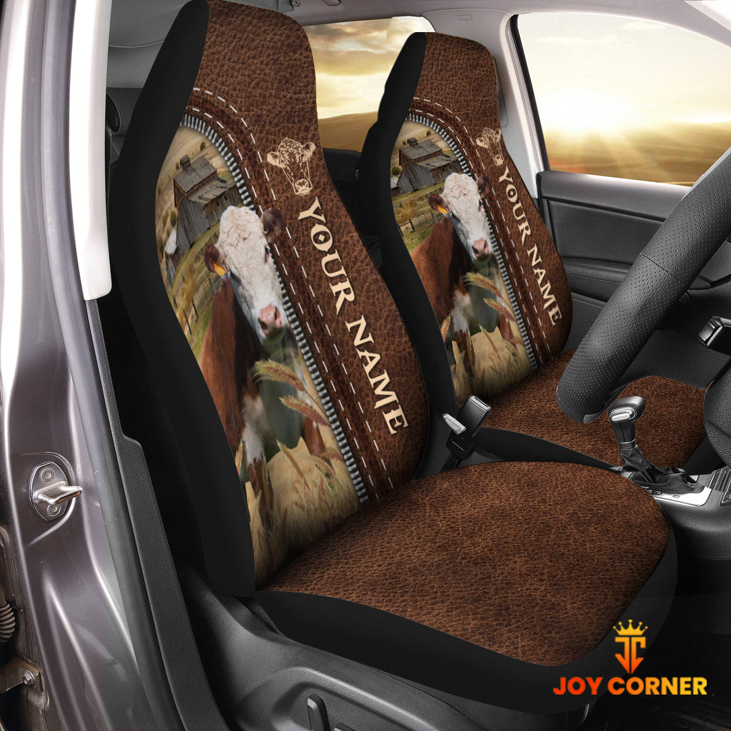 Hereford Personalized Name Leather Pattern Car Seat Covers Universal Fit (2Pcs)
