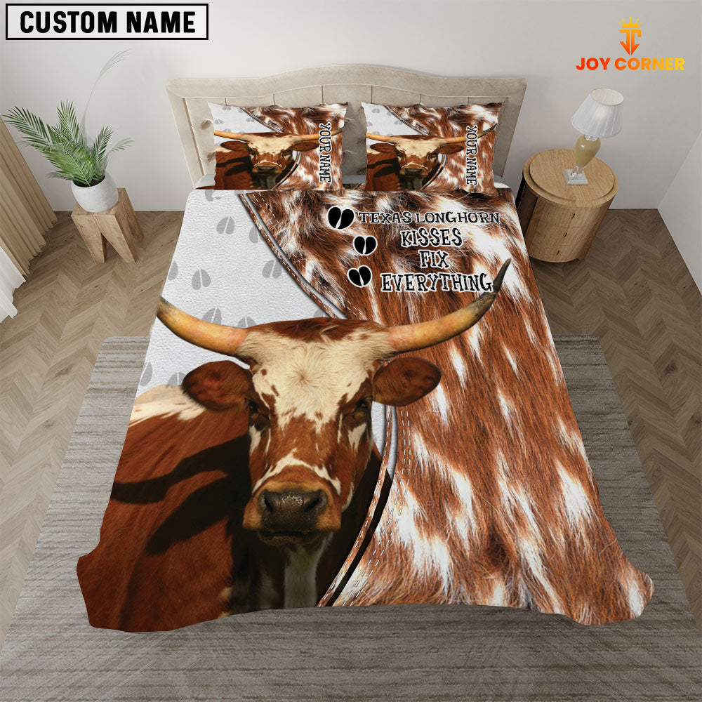 Texas Longhorn Kisses Fix Everything Custom Name Bedding Set
