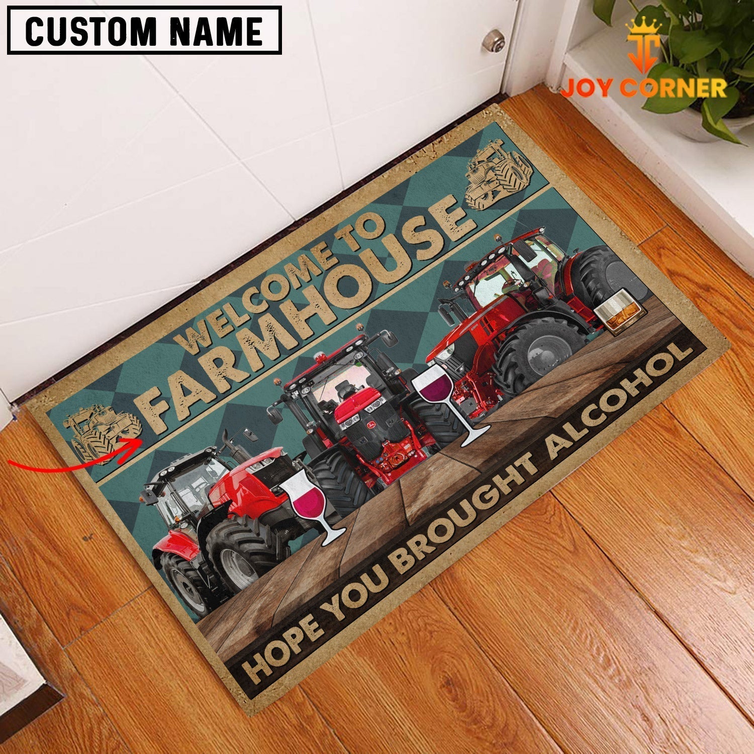 Red Tractor Hope You Bought Alcohol Custom Name Doormat