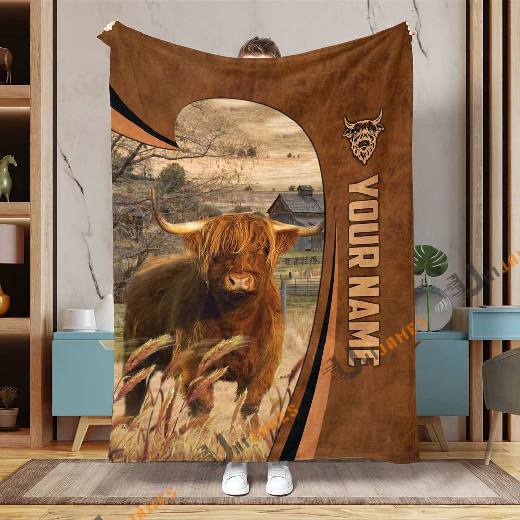 Personalized Name Highland Premium Brown Pattern 3D Blanket