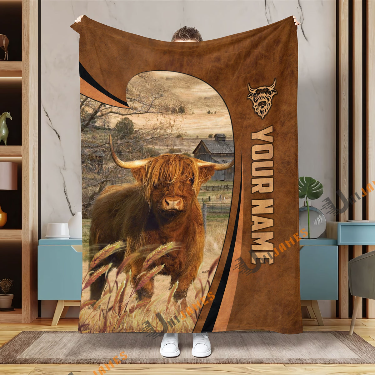 Personalized Name Highland Premium Brown Pattern 3D Blanket