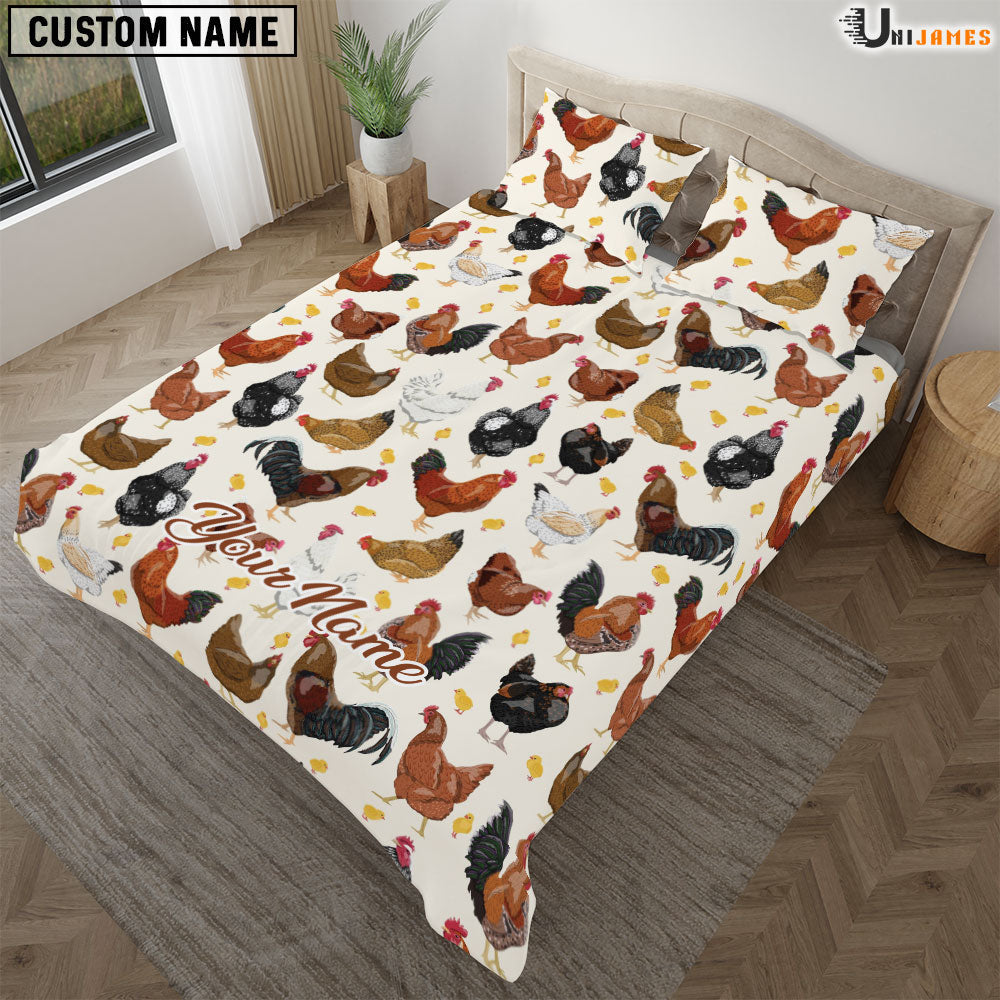 Chicken Happy Pattern Custom Name Bedding Set