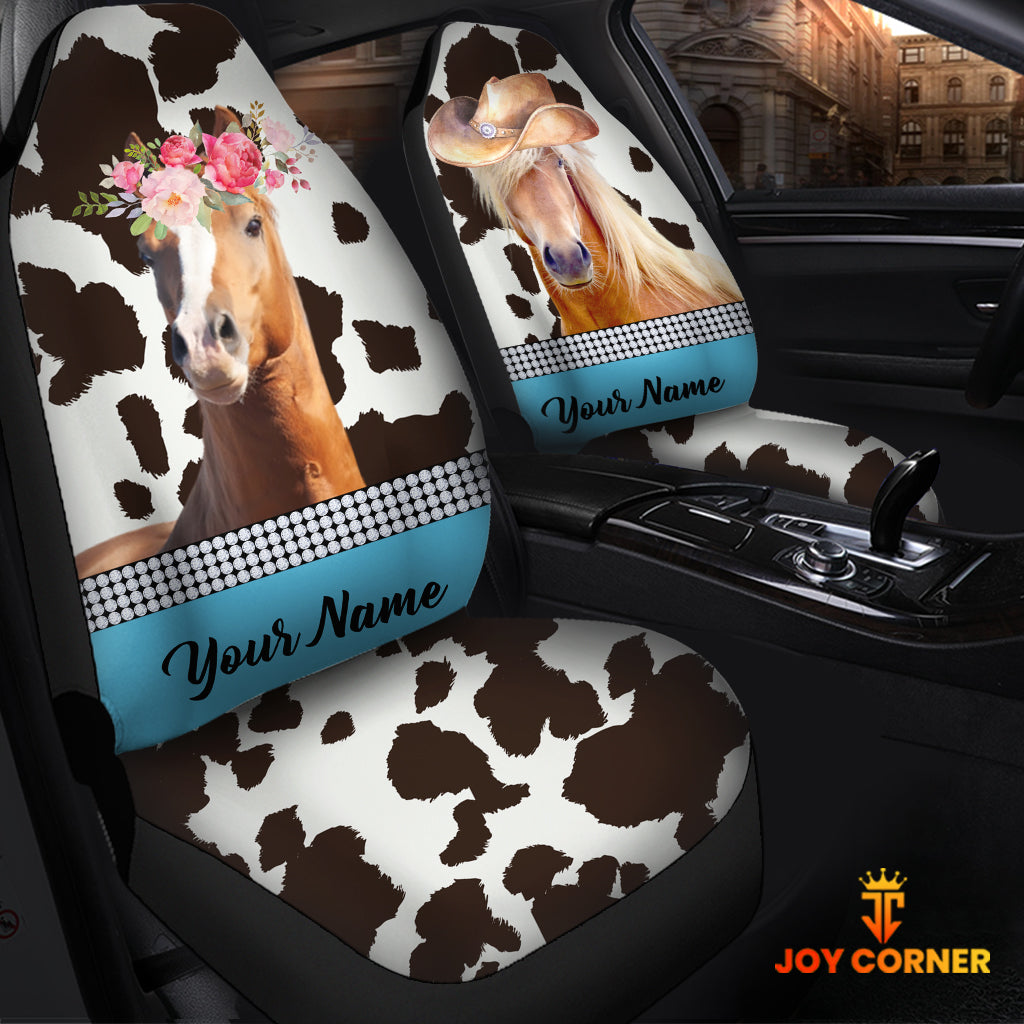 Horse Pattern Customized Name Dairy Cow Car Seat Cover Set