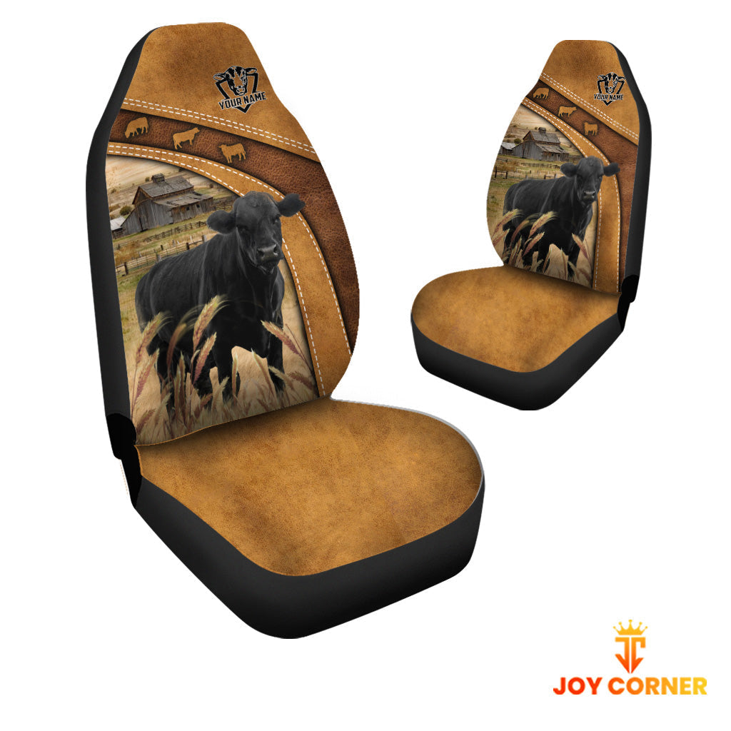 Black Angus Pattern Customized Name 3D Car Seat Cover Set (2PCS)