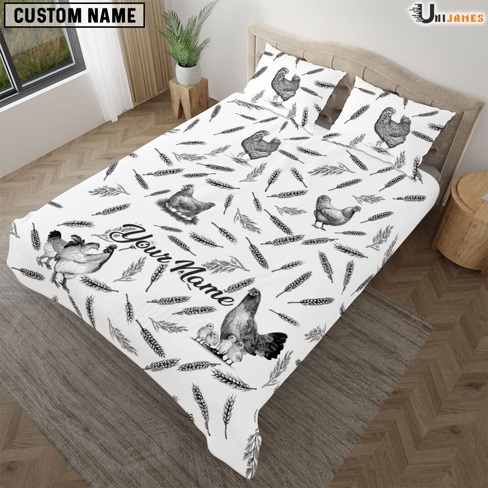Chicken Black & White Pattern Custom Name Bedding Set