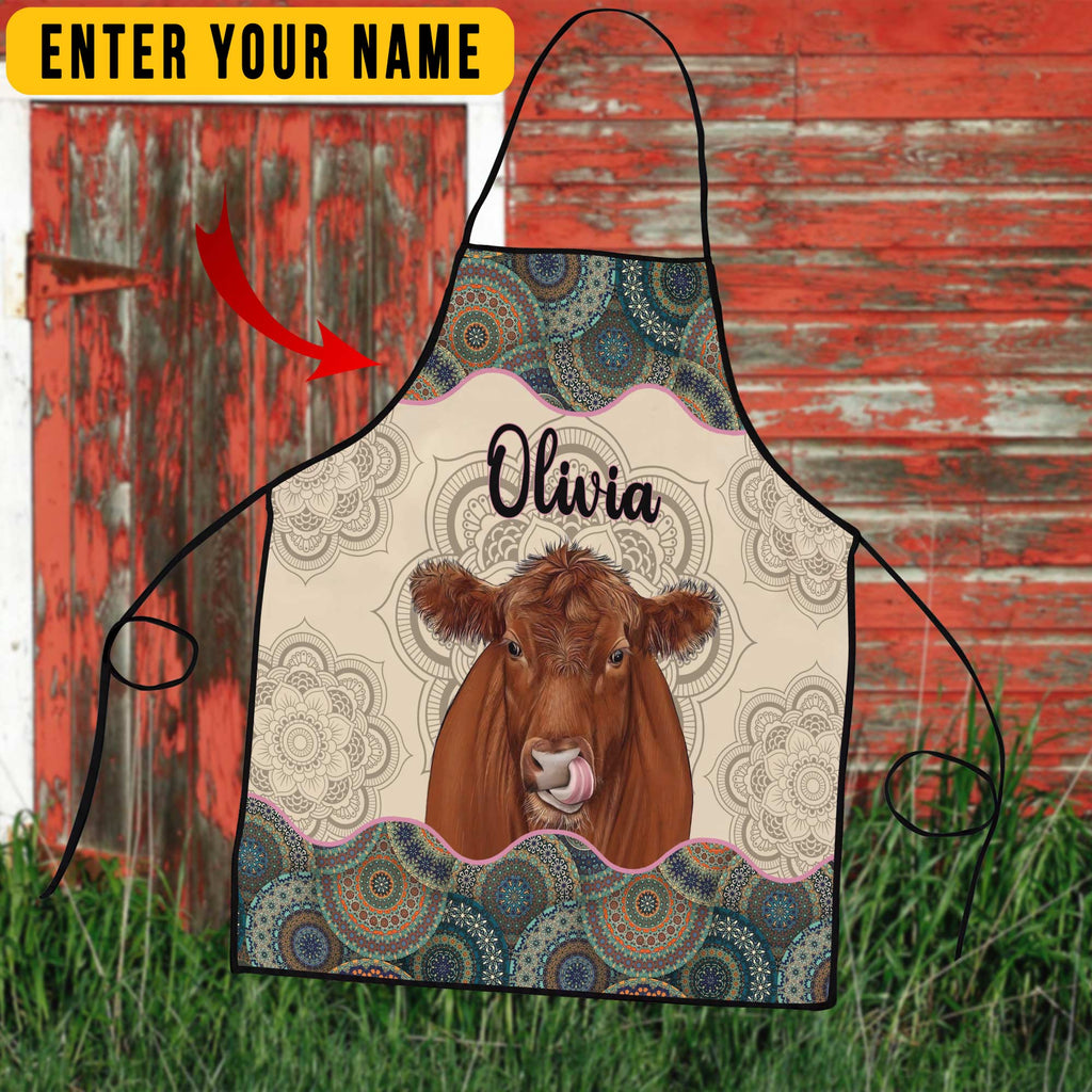 Personalized Name Mandala Pattern Red Angus All Over Printed 3D Apron