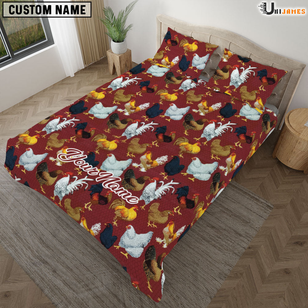 Chicken Red Pattern Custom Name Bedding Set