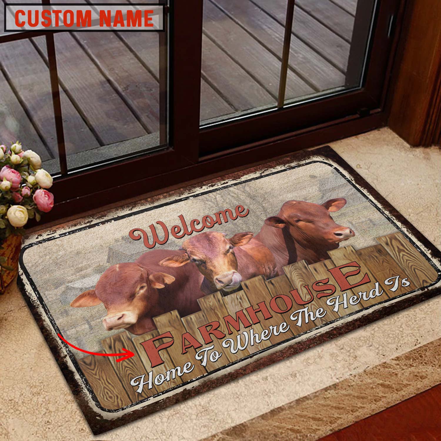Beefmaster Custom Name- Home To Where The Herd Is FarmHouse Doormat