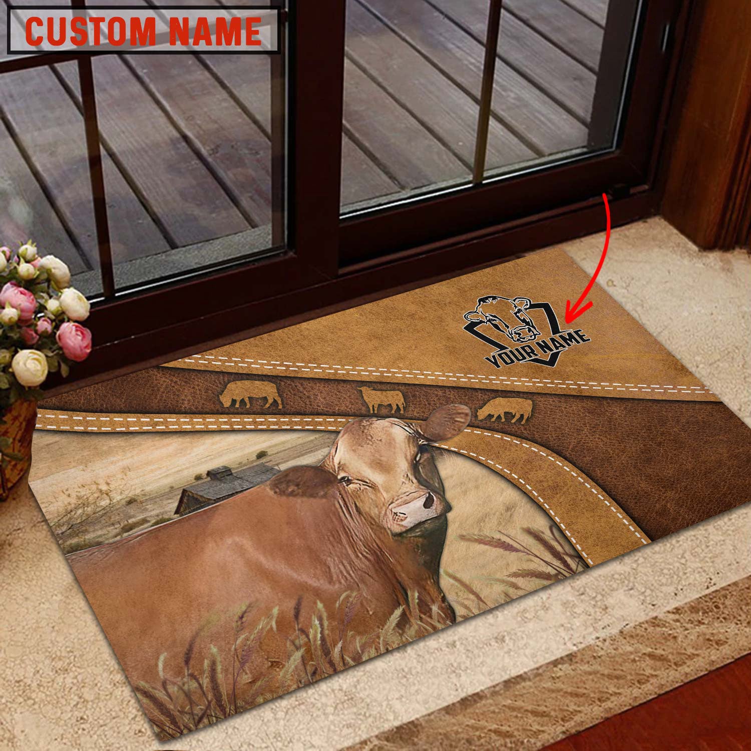 Red Akaushi Personalized - Welcome Brown Doormat