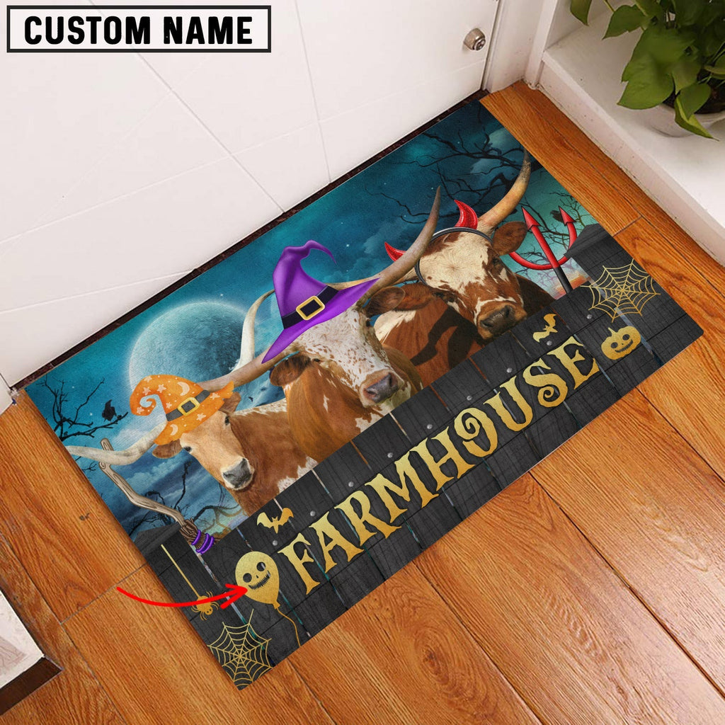 Texas Longhorn Farmhouse Halloween Custom Name Doormat