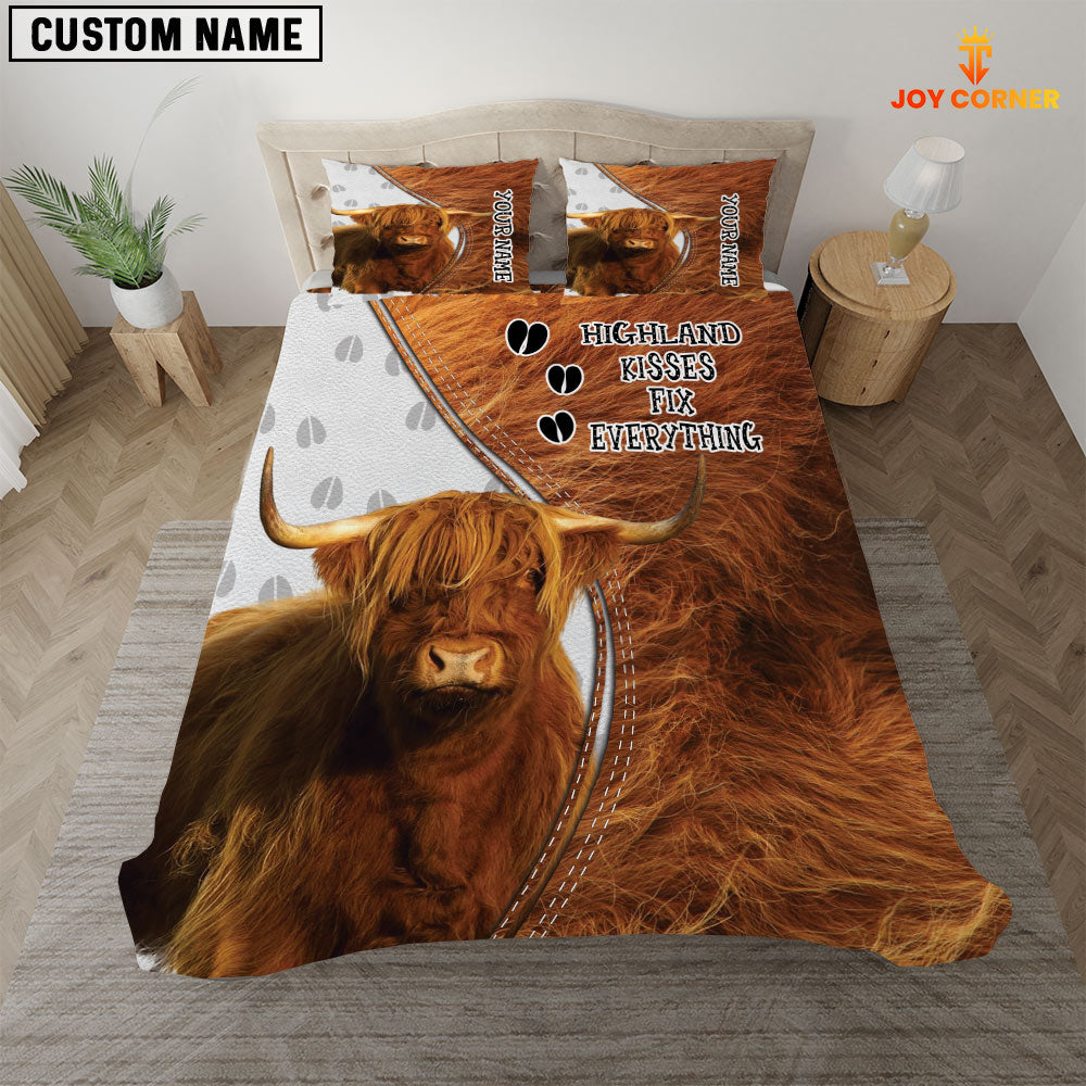 Highland Cattle Kisses Fix Everything Custom Name Bedding Set