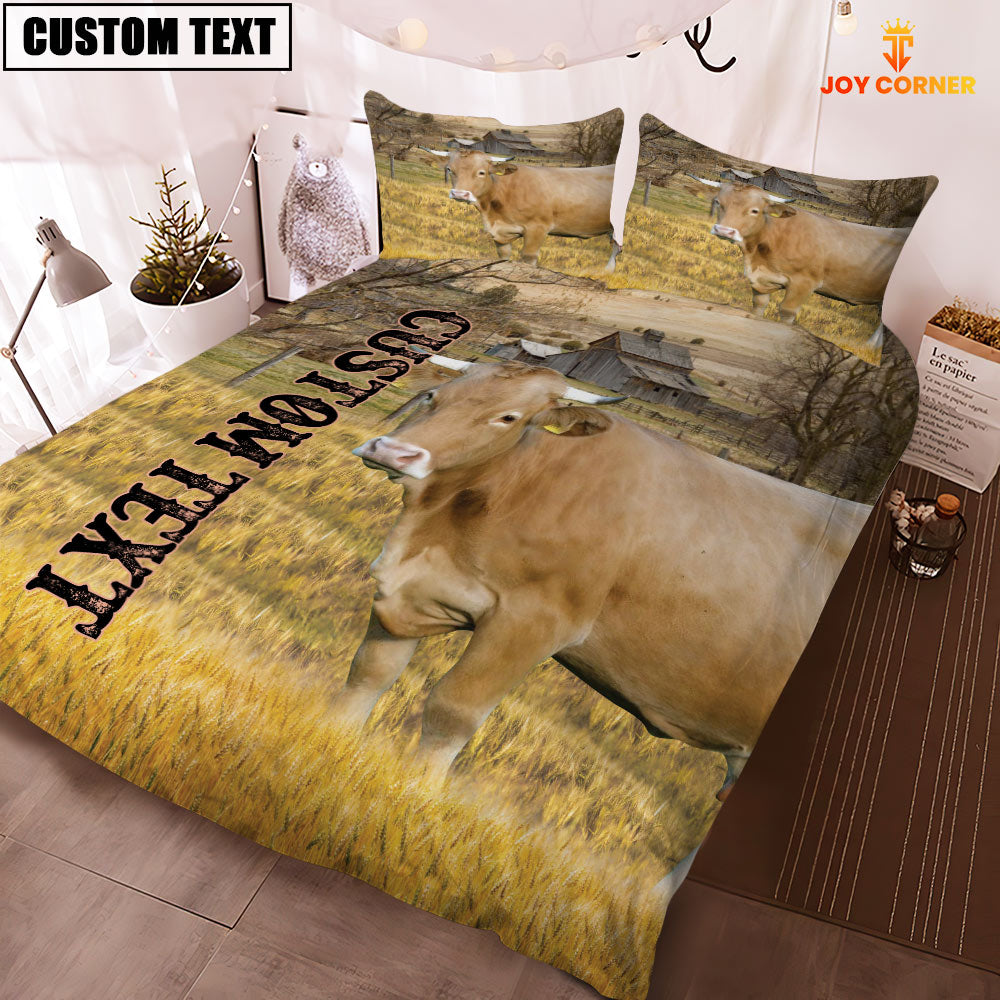 Personalized Name Gelbvieh Cattle On The Farm 3D Bedding Set