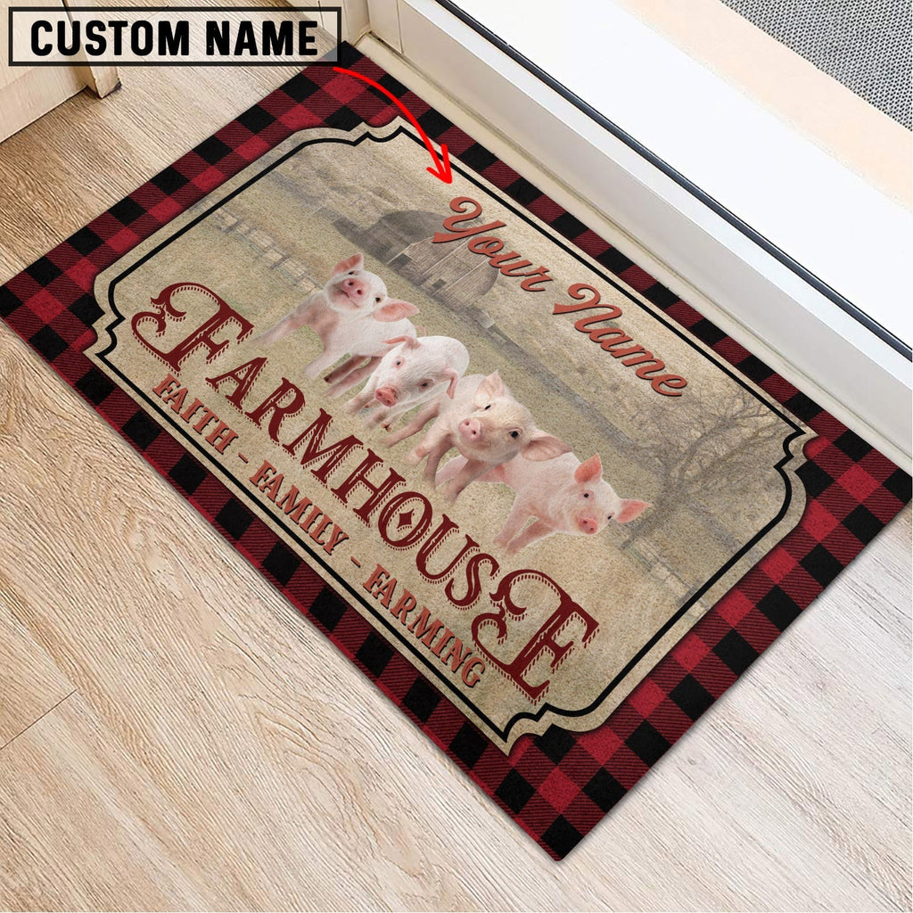 Pig Faith Family Farming Custom Name Doormat