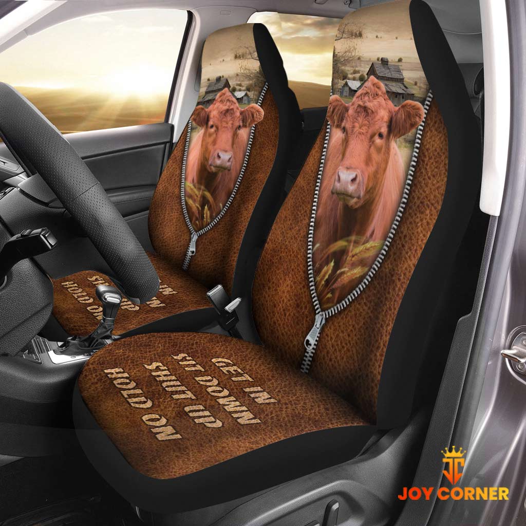 Red Angus Zipper Leather Pattern Car Seat Covers Universal Fit (2Pcs)