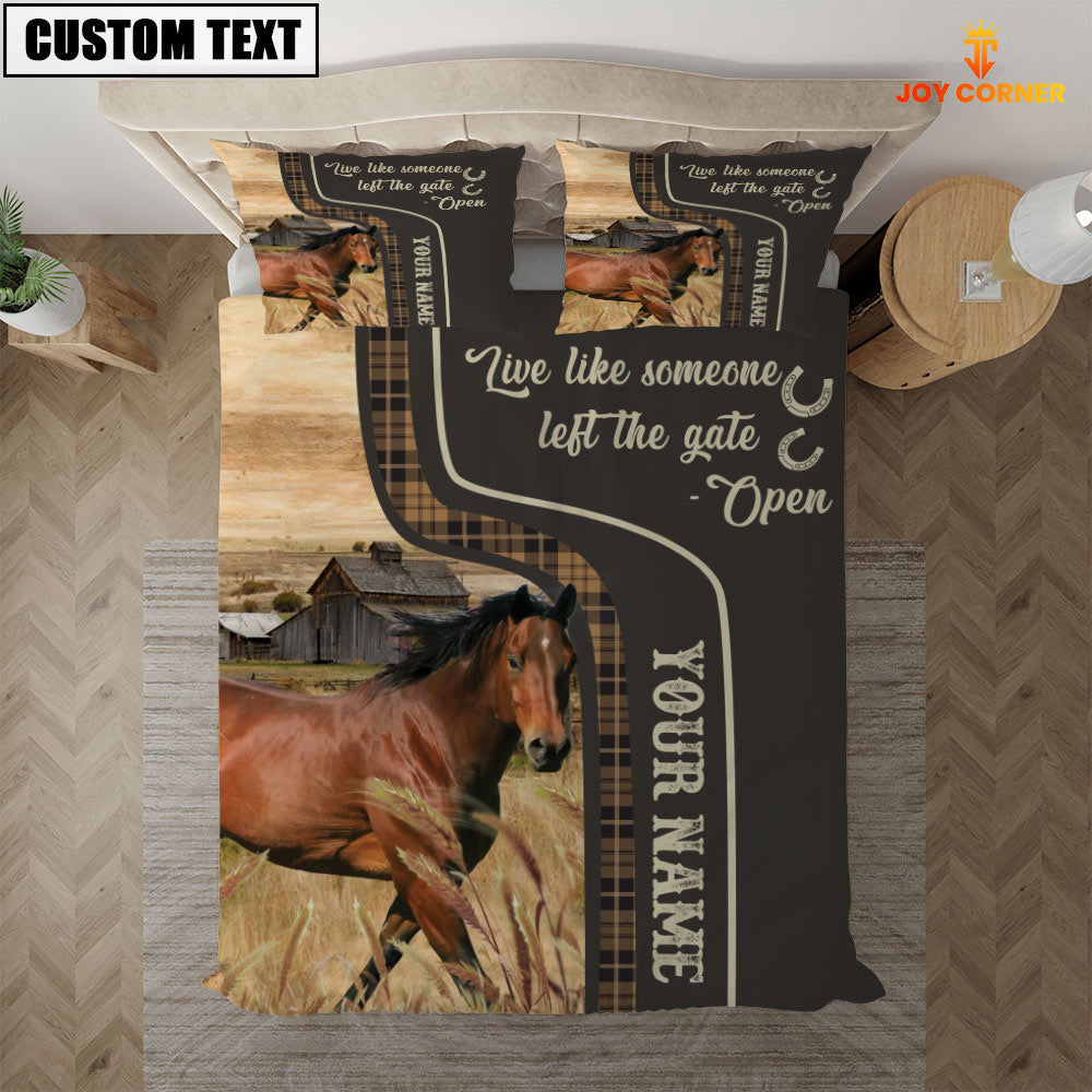 Horse Like Someone Left The Gate Open Customized Name 3D Bedding Set