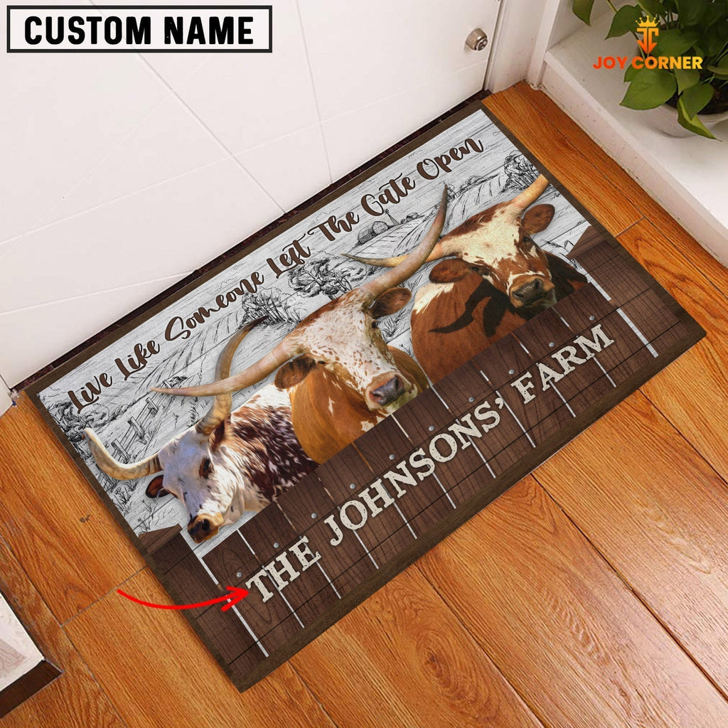 Texas Longhorn Custom Name - Live Like Someone Left The Gate Open Doormat