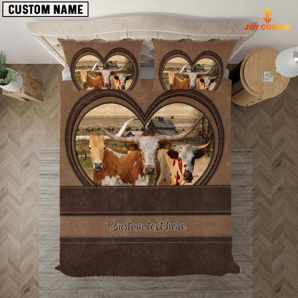 Texas Longhorn In Heart Custom Name Bedding Set