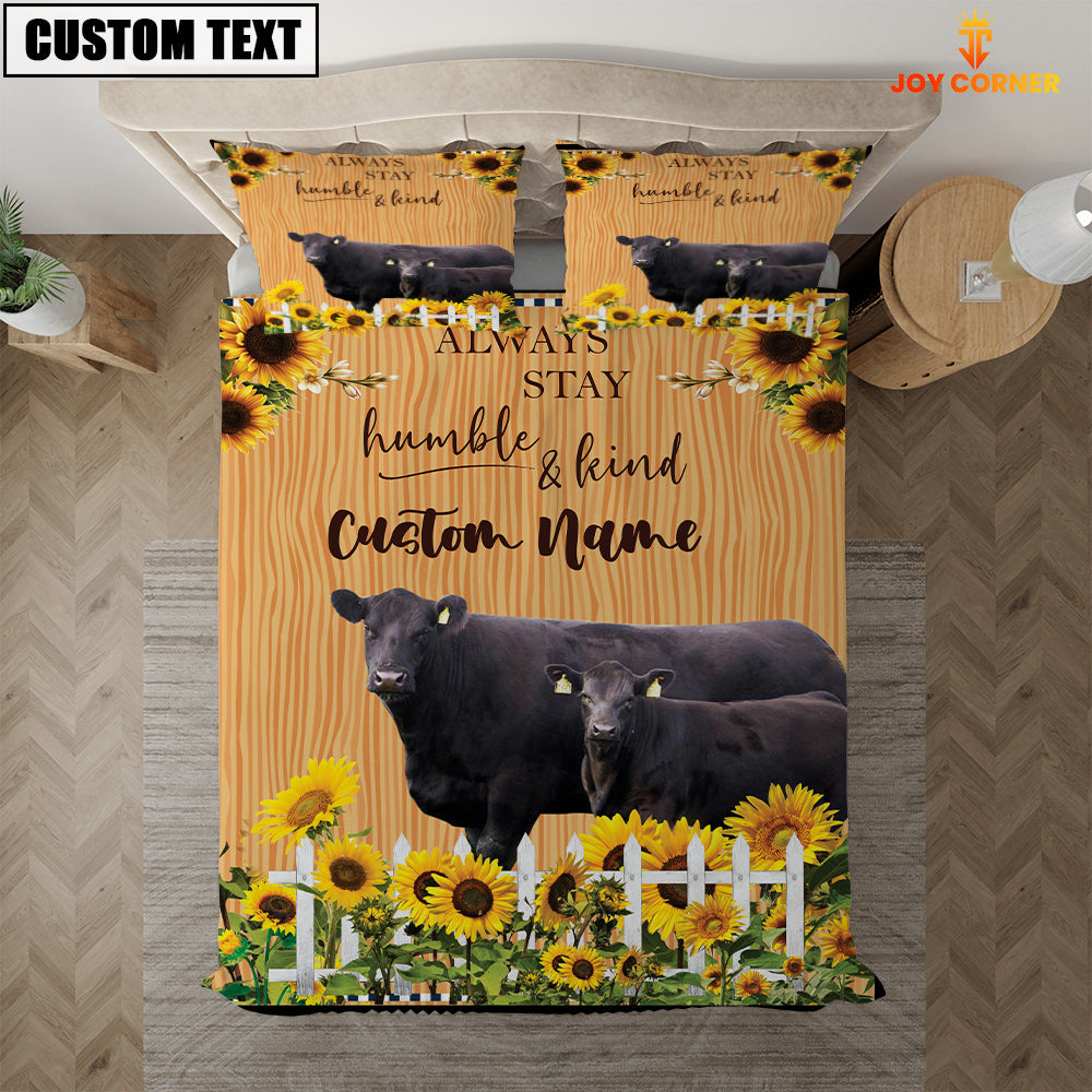 Black Angus Stay Humble And Kind Custom Name Bedding Set