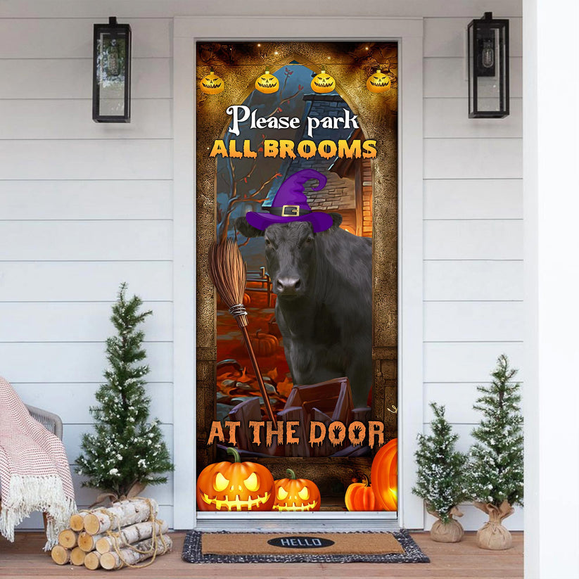 Happy Halloween Cattle Please Park All Brooms Door Cover