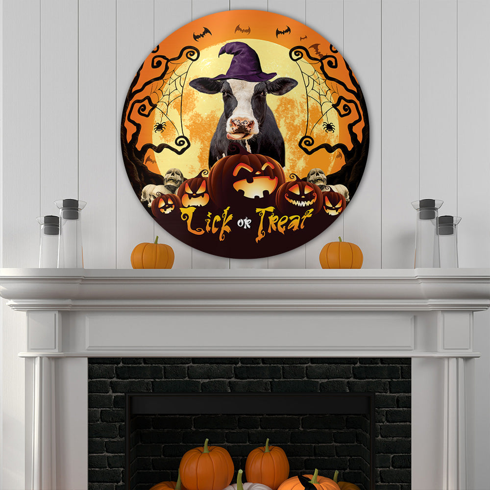 Halloween Holstein Cattle All Printed 3D Round Metal Sign