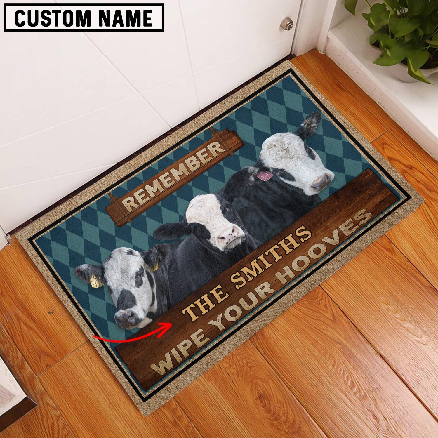 Black Baldy Wipe Your Hooves Custom Name Doormat