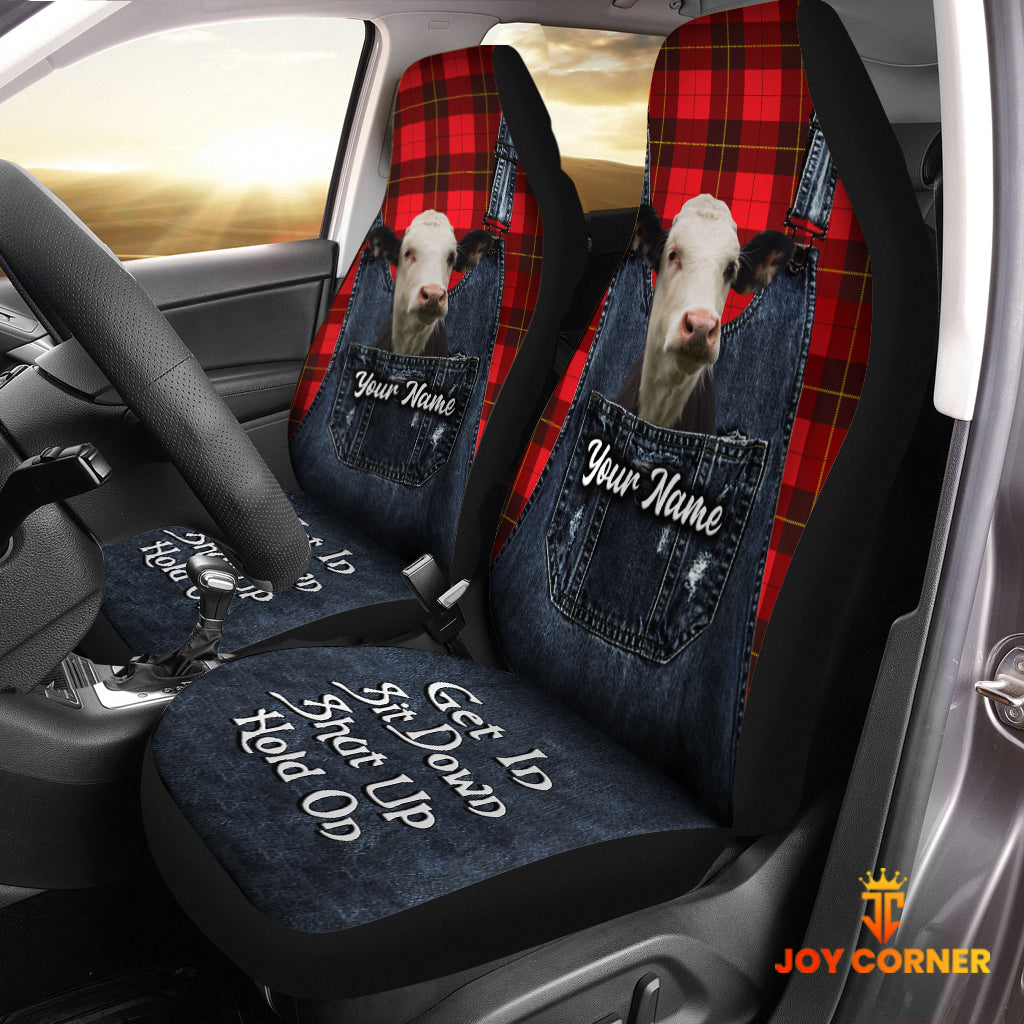 Customized Name Black Baldy Jean Overalls Pattern Car Seat Covers (2Pcs)