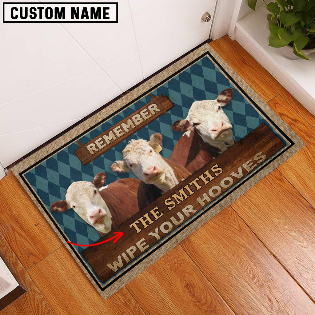 Hereford Wipe Your Hooves Custom Name Doormat