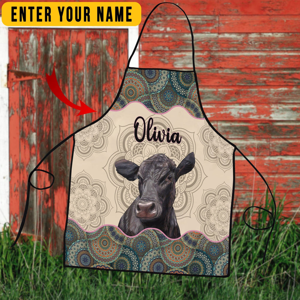 Personalized Name Mandala Pattern Black Angus All Over Printed 3D Apron