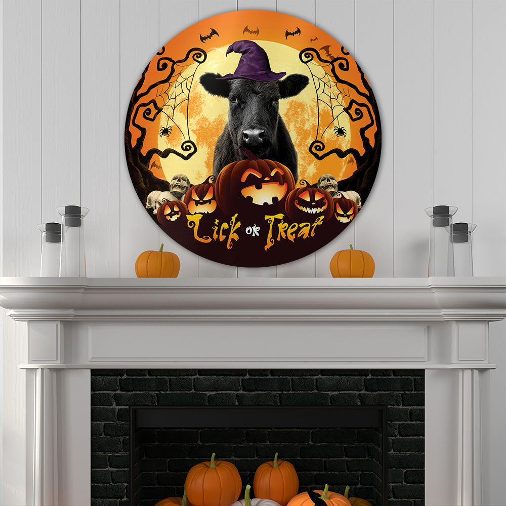 Halloween Black Angus Cattle All Printed 3D Round Metal Sign
