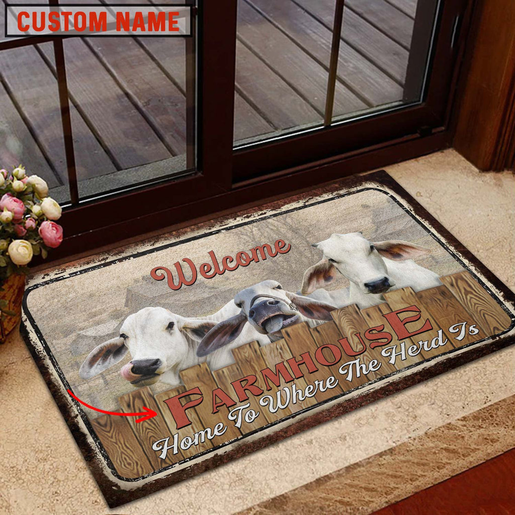 Brahman Custom Name - Home To Where The Herd Is FarmHouse Doormat