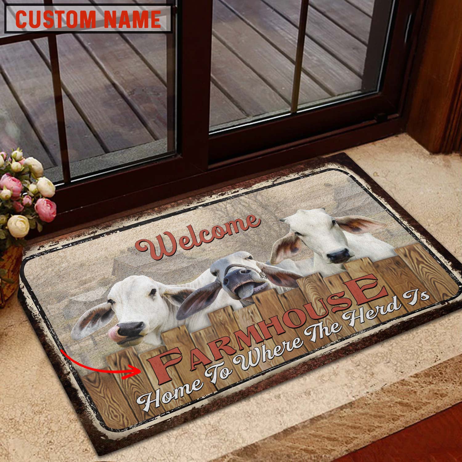 Brahman Custom Name - Home To Where The Herd Is FarmHouse Doormat
