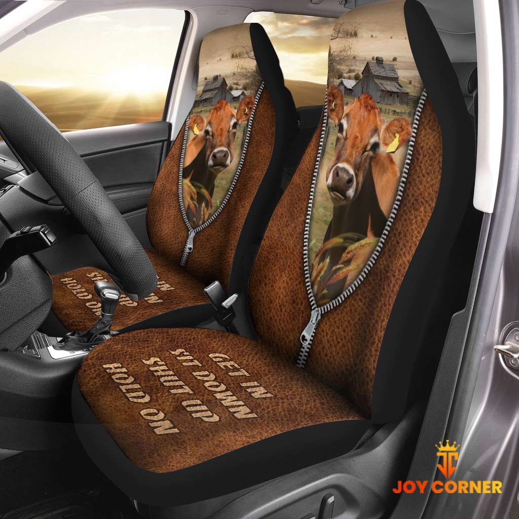 Jersey Zipper Leather Pattern Car Seat Covers Universal Fit (2Pcs)