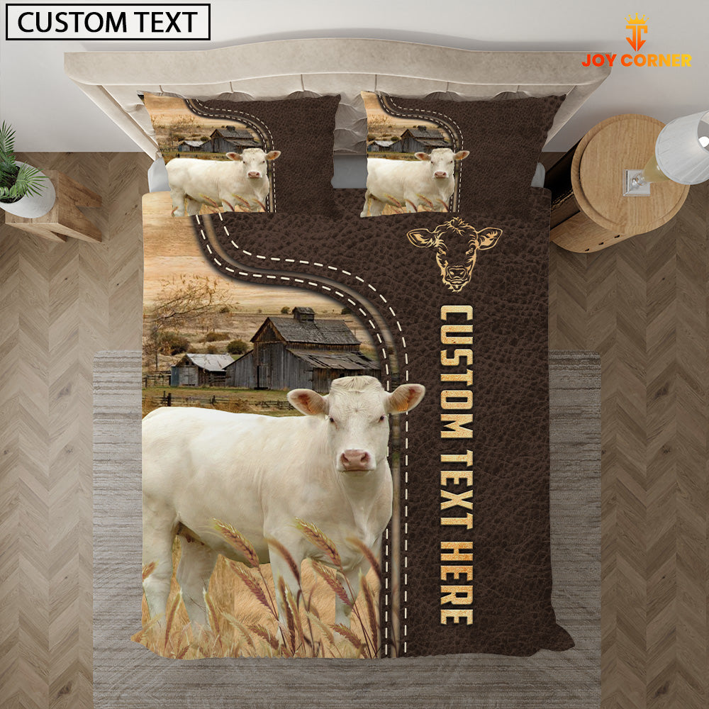 Charolais No Horn Custom Text Leather Pattern Bedding Set