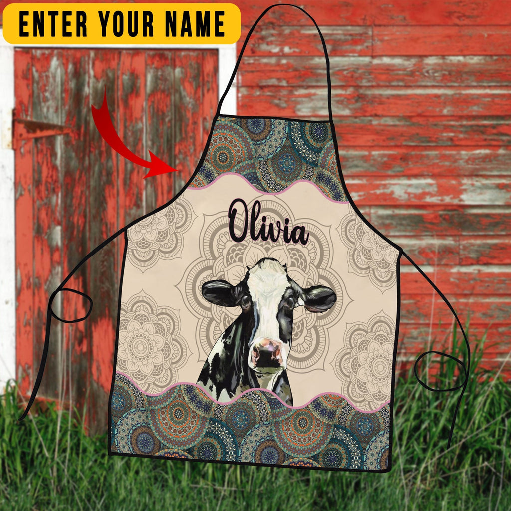Personalized Name Mandala Pattern Holstein All Over Printed 3D Apron